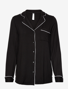 Pyjama shirt viscose piping - tops - black