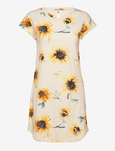 Night Dress Big T sunflower - nattlinnen - beige