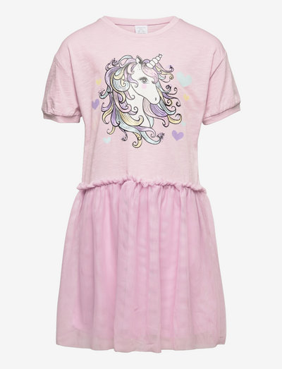 Dress s s oversized top w mesh - kortärmade vardagsklänningar - pink
