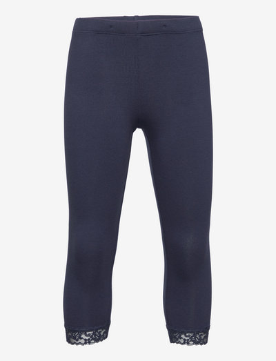 Capri leggings solid w lace - leggings - blue