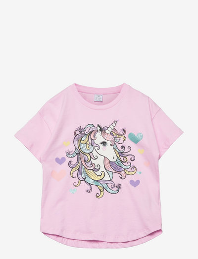 Top s s oversize unicorn - raštuoti marškinėliai trumpomis rankovėmis - pink
