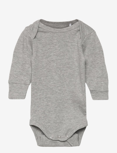Baby body long sleeve cotton - gładkie body z długimi rękawami - light grey melange