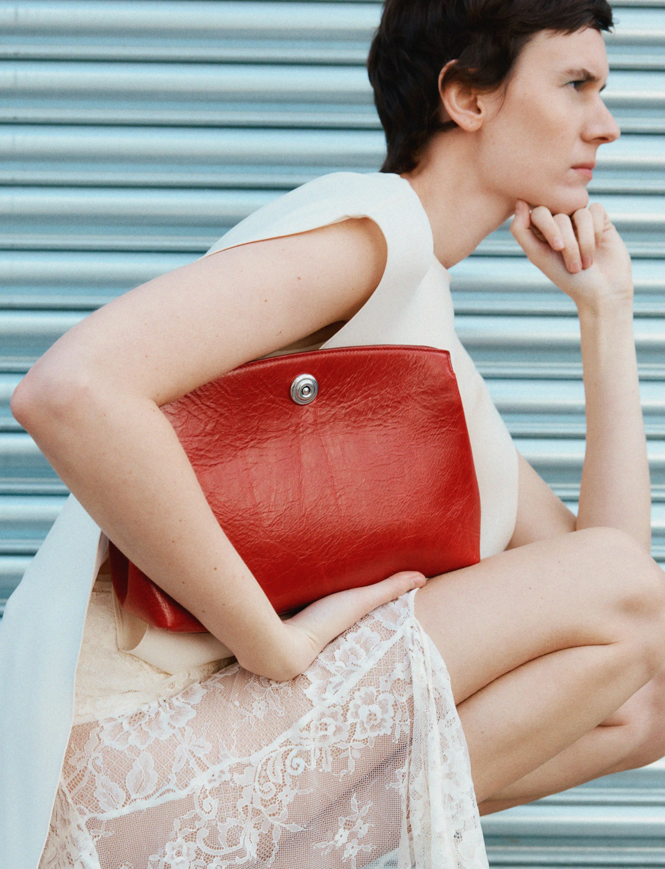 Liffner Slanted Mini Tote, One Size, Red, Tasker > Clutches, Dame