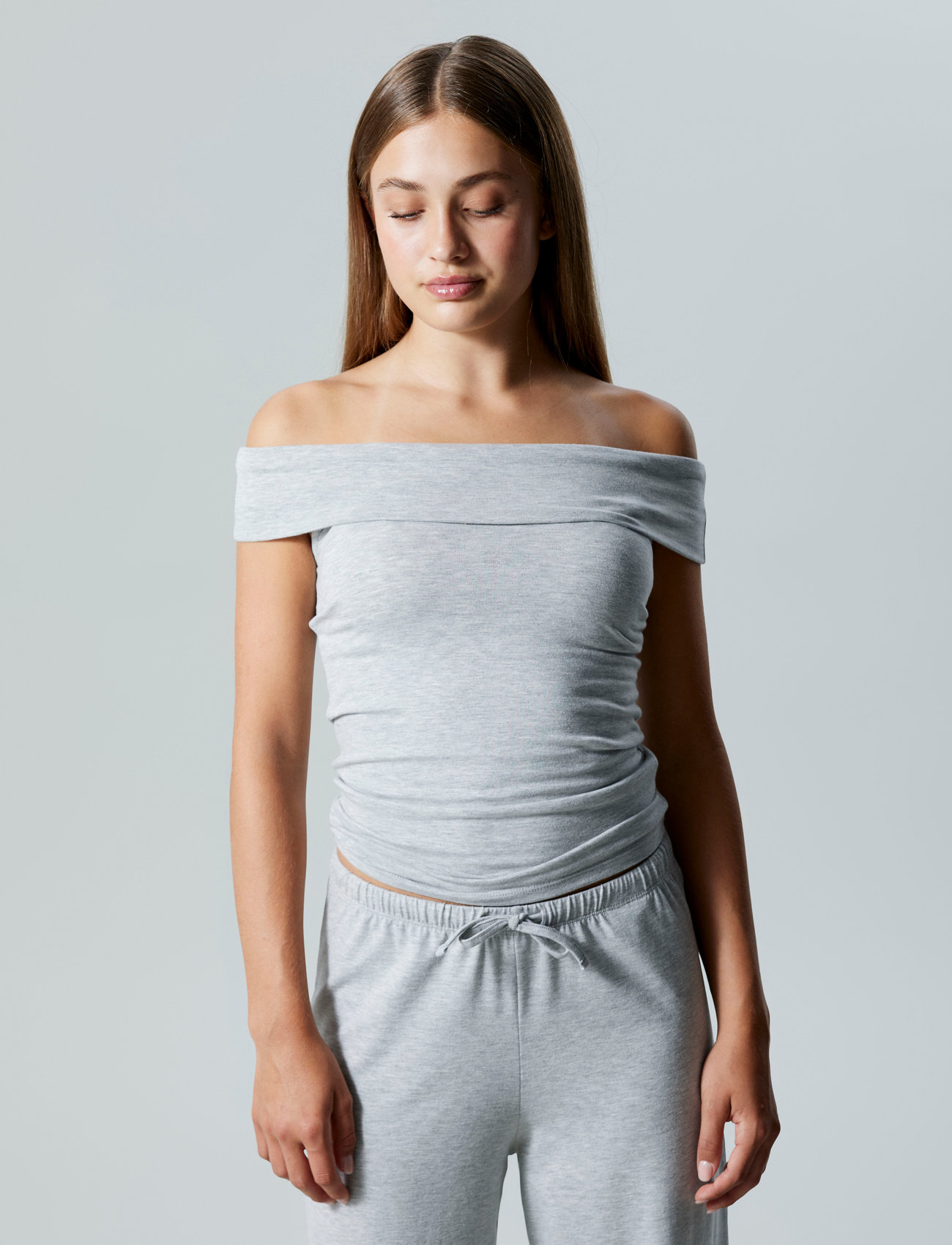LMTD Nlfbenedicte Short Off Shoulder Top, 158-164, Grey, T-Shirts > Uden Ærmer, Børn
