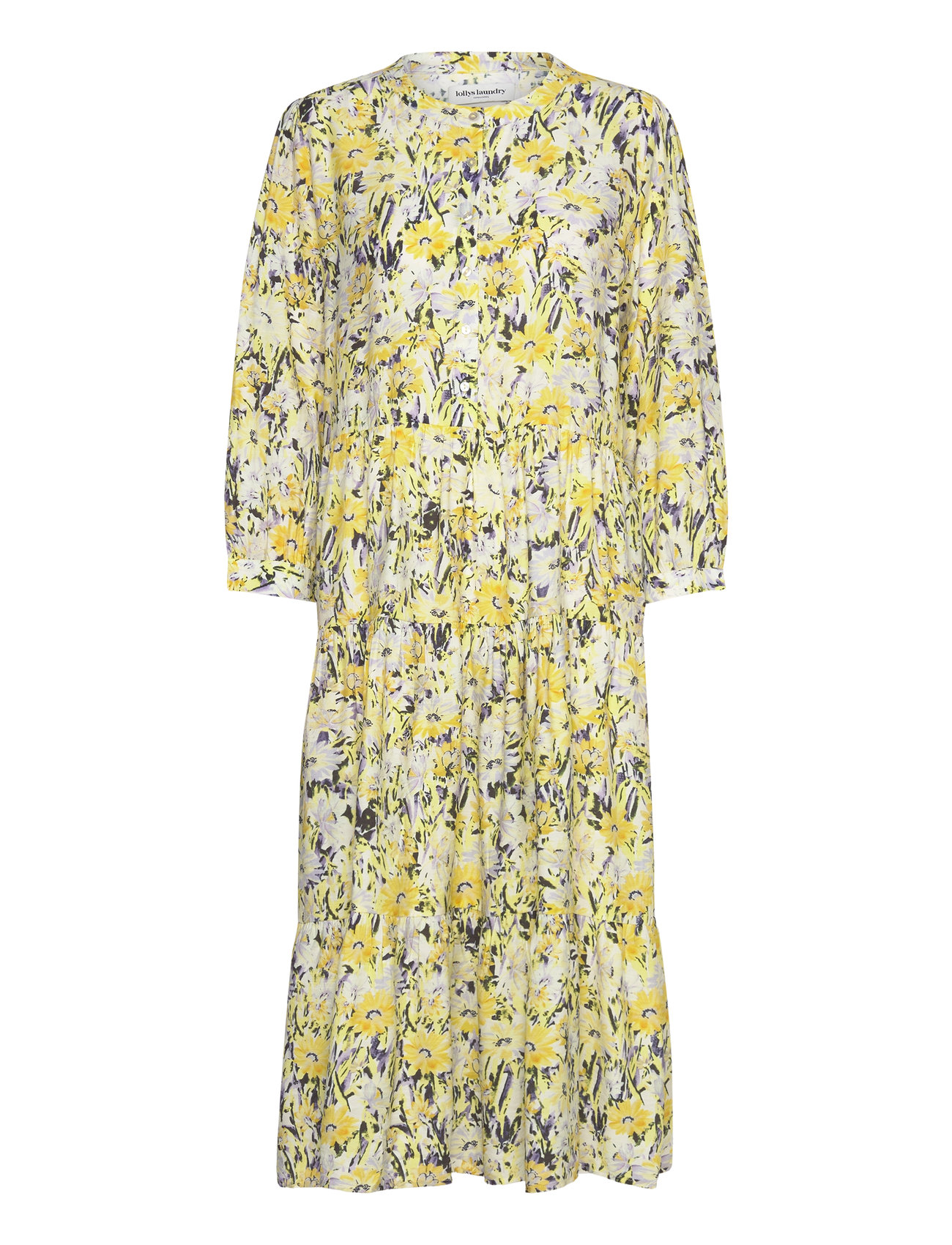 Oliviall Midi Dress 3/4 Knælang Kjole Yellow Lollys Laundry