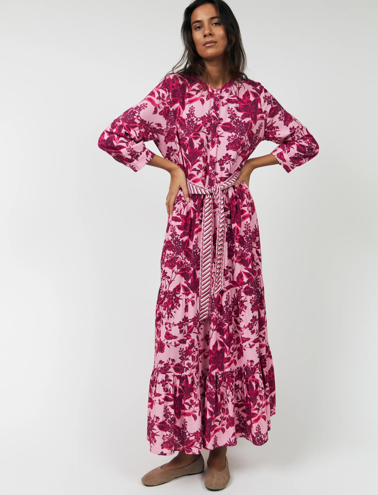 Lollys Laundry Neell Maxi Dress 3/4, L, Pink, Kjoler > Maxikjole, Dame
