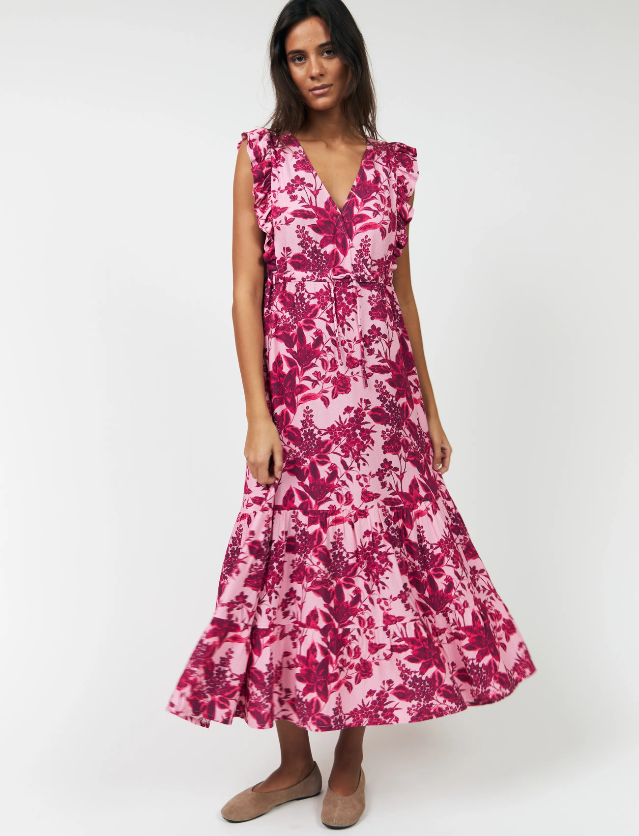 Lollys Laundry Samoll Midi Dress Sl, S, Pink, Kjoler > Knælange Og Midi, Dame