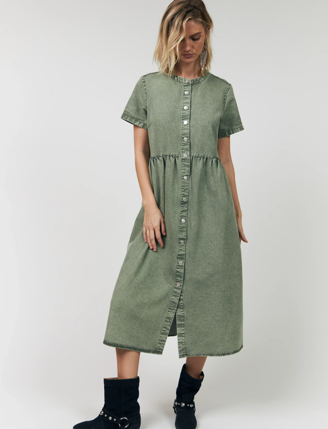 Lollys Laundry Aliyall Maxi Dress Ss, L, Khaki green, Kjoler > Maxikjole, Dame