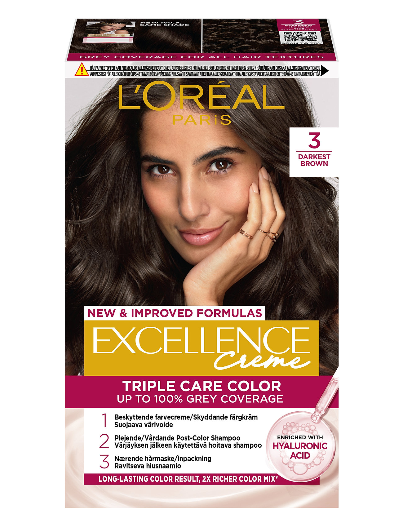 L'oréal Paris Excellence Color Cream Kit 3 Darkest Brown Beauty Women Hair Care Color Treatments Nude L'Oréal Paris