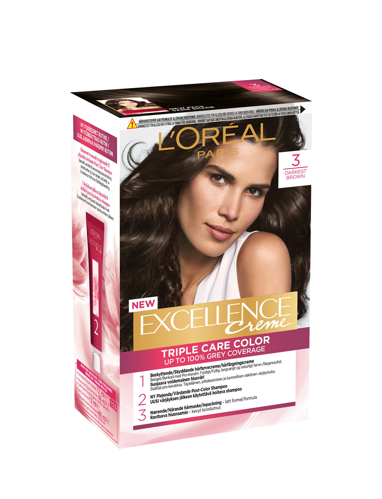 L'oréal Paris Excellence Color Cream Kit 3 Darkest Brown Beauty Women Hair Care Color Treatments Nude L'Oréal Paris