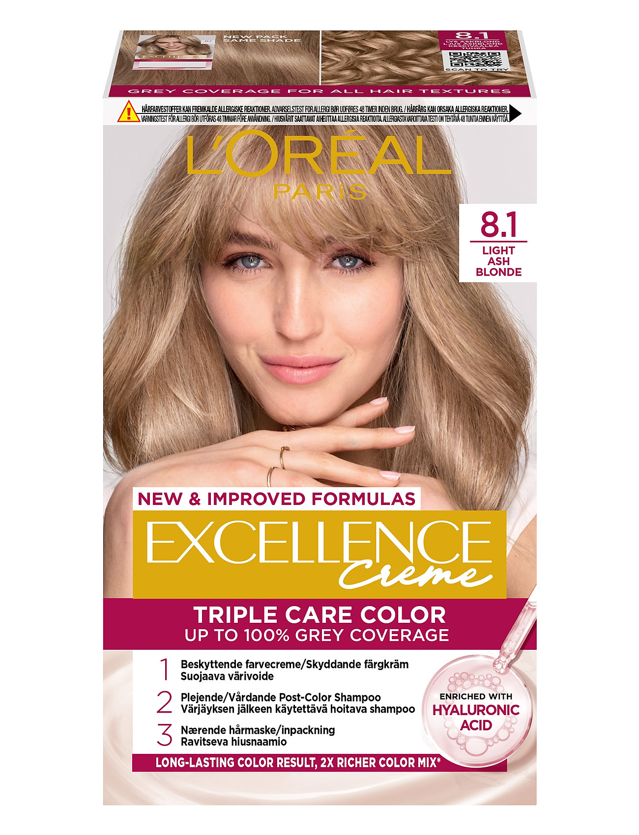 L'oréal Paris Excellence Color Cream Kit 8,1 Light Ash Blonde Beauty Women Hair Care Color Treatments Nude L'Oréal Paris