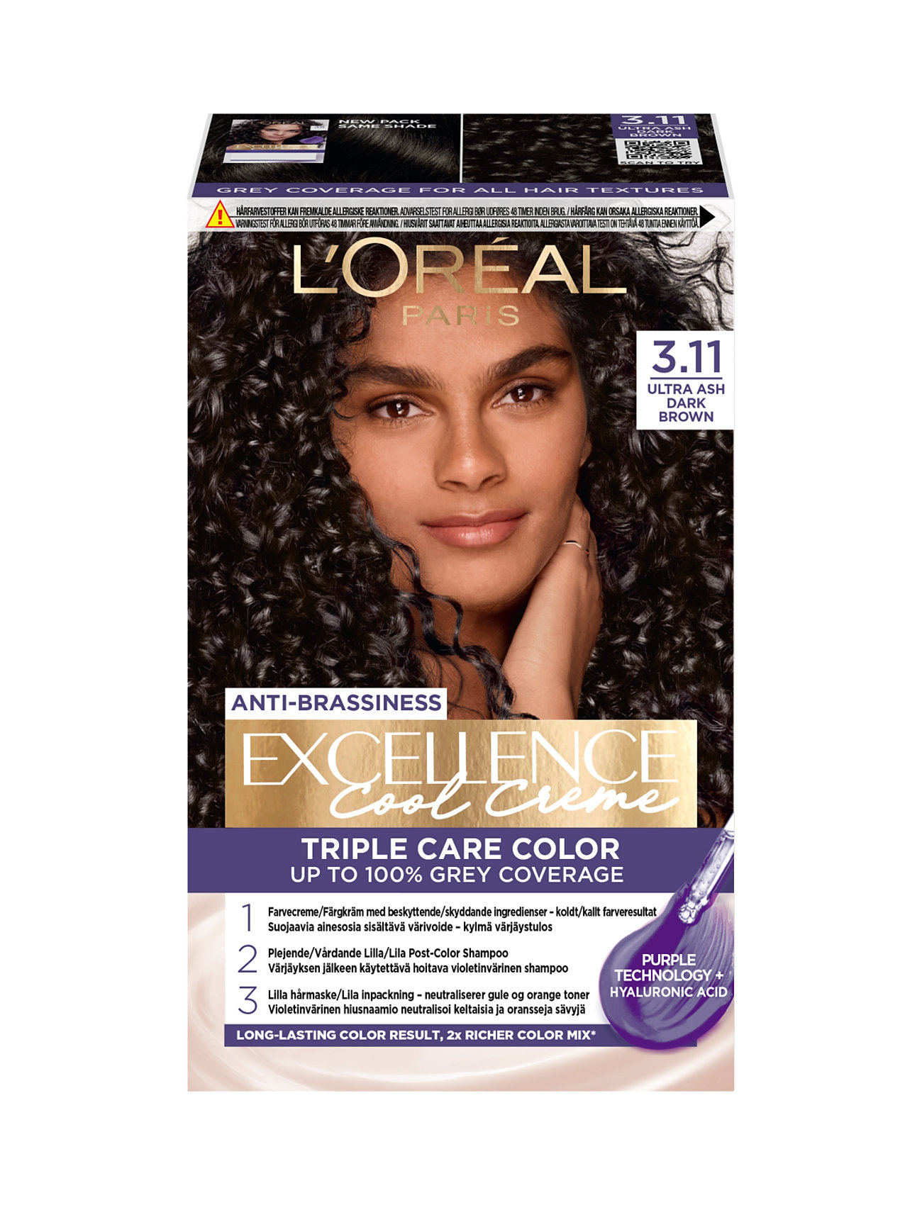 "L'Oréal Paris" "L'oréal Paris Excellence Cool Cremé 3,11 Ultra Ash Dark Brown Beauty Women Hair Care Color Treatments Nude L'Oréal
