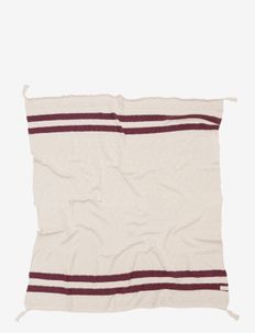 Knitted blanket Stripes Natural-Burgundy - decken - beige