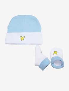 Eagle Badge Hat and Bootie Set - accessoireset voor de winter - chambray blue