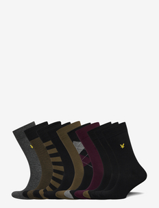 TREVOR - multipack socks - black/polka dot/dark olive/stripe/dark grey marl/black/wine tasting/argyle/black/stripe