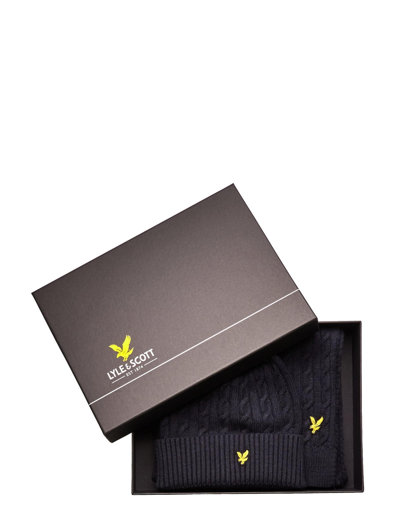 Cable Beanie And Scarf Set Black Lyle & Scott