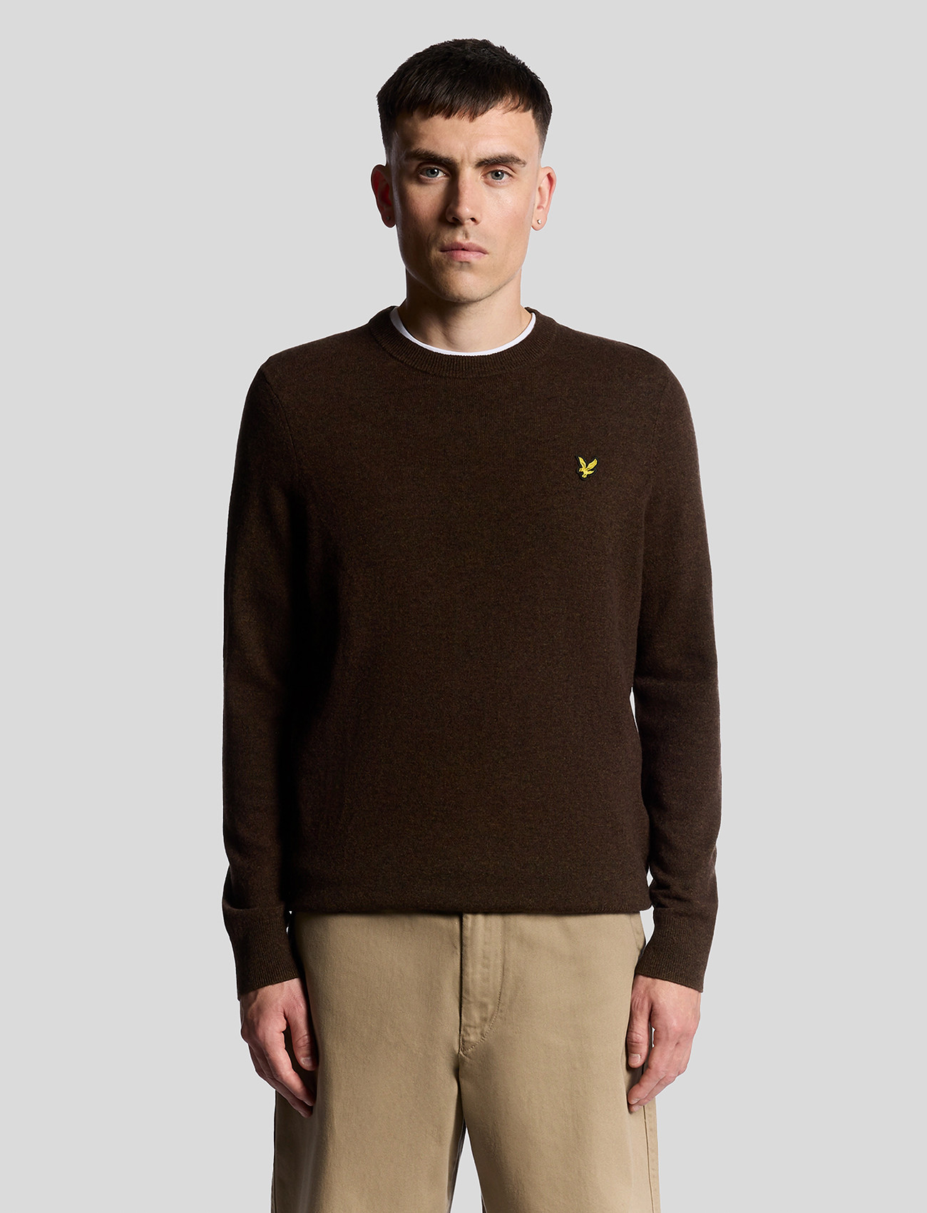 Lyle & Scott Lambswool Blend Crew Neck Jumper, S, Brown, Strik > Runde Halse, Herre