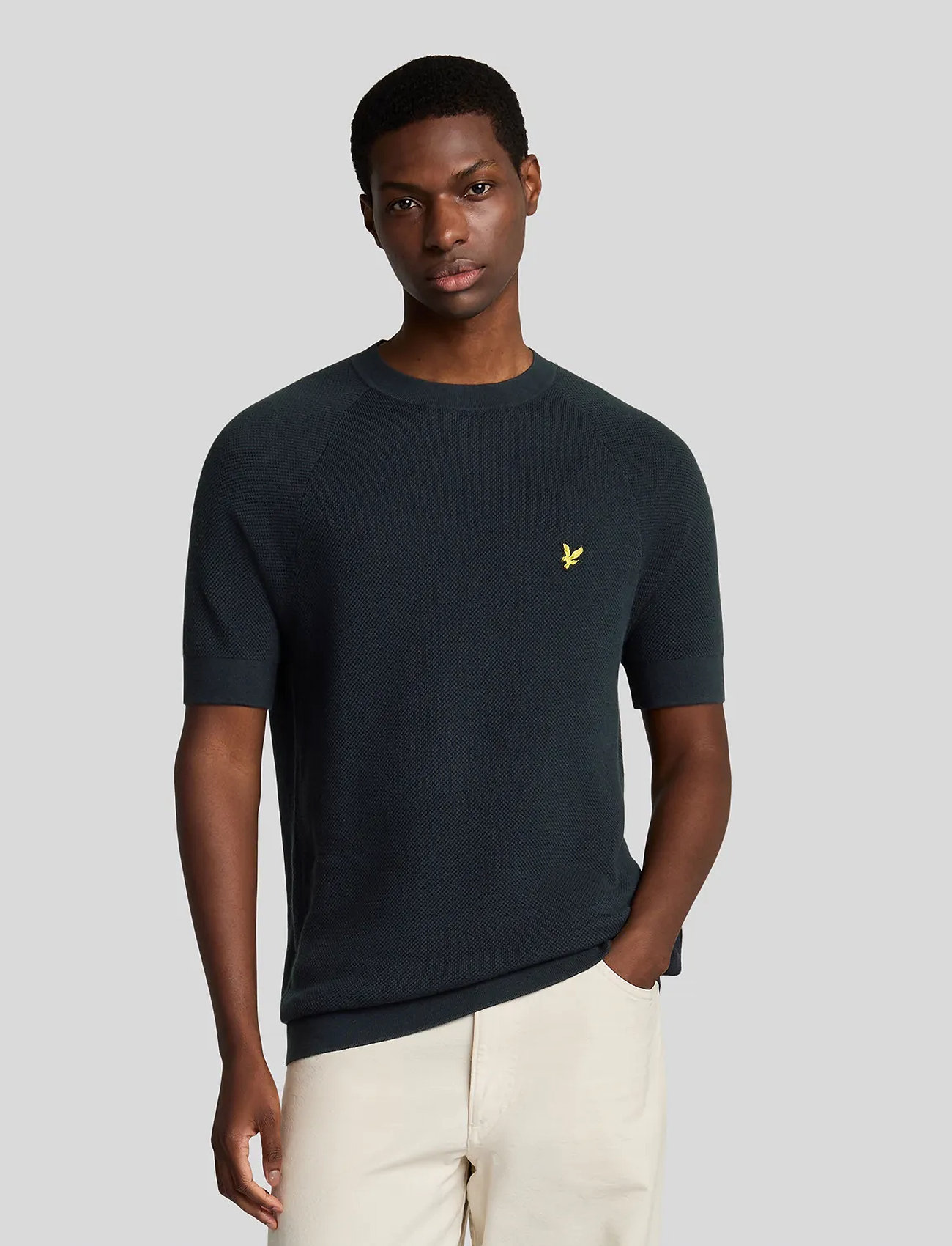 Lyle & Scott Linen Blend Knitted T-Shirt, S, Navy, T-Shirts > Kortærmede, Herre