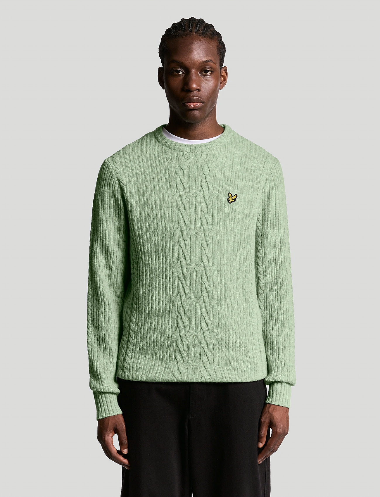 Lyle & Scott Ribbed Cable Knit Jumper, XL, Green, Strik > Runde Halse, Herre