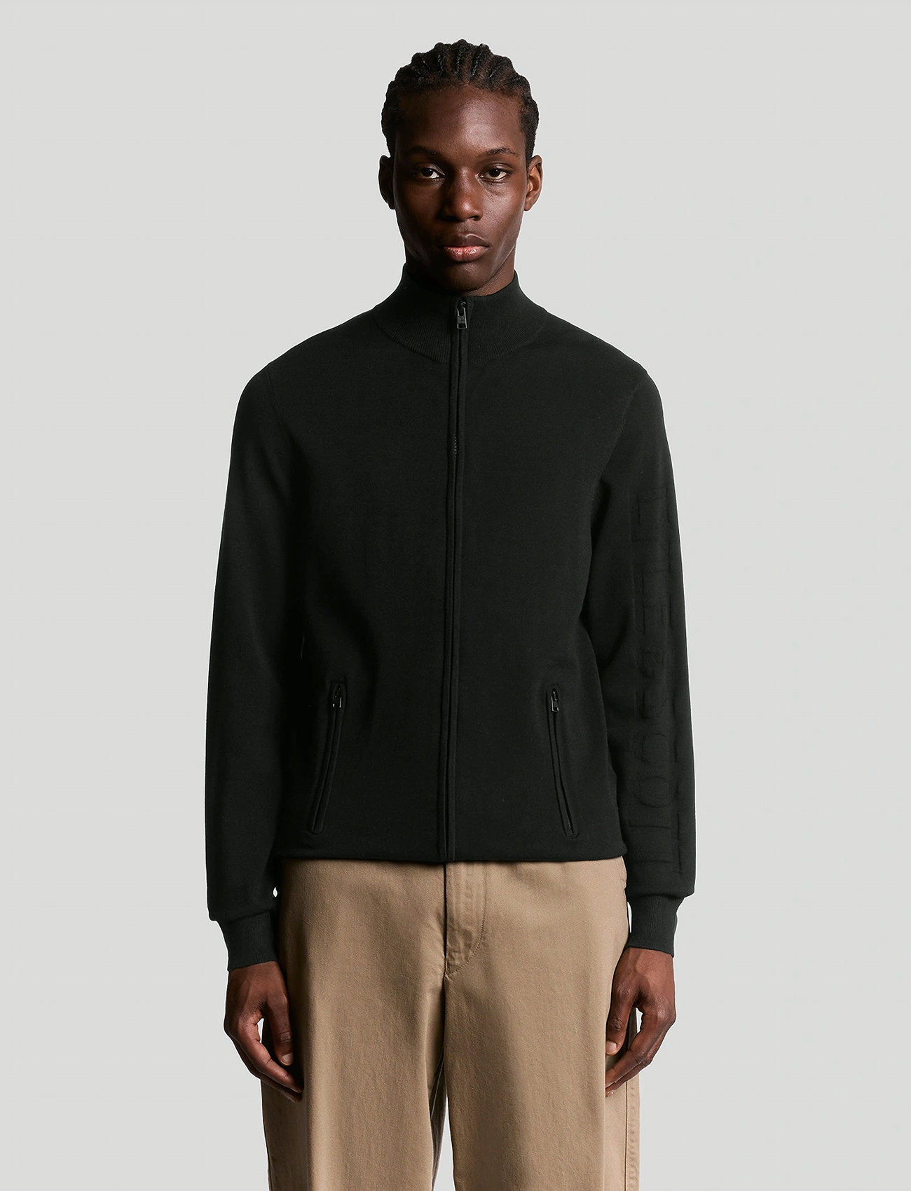 Lyle & Scott Mesh Logo Knitted Track Jacket, L, Beige, Strik > Trøjer Med Halv Lynlås, Herre