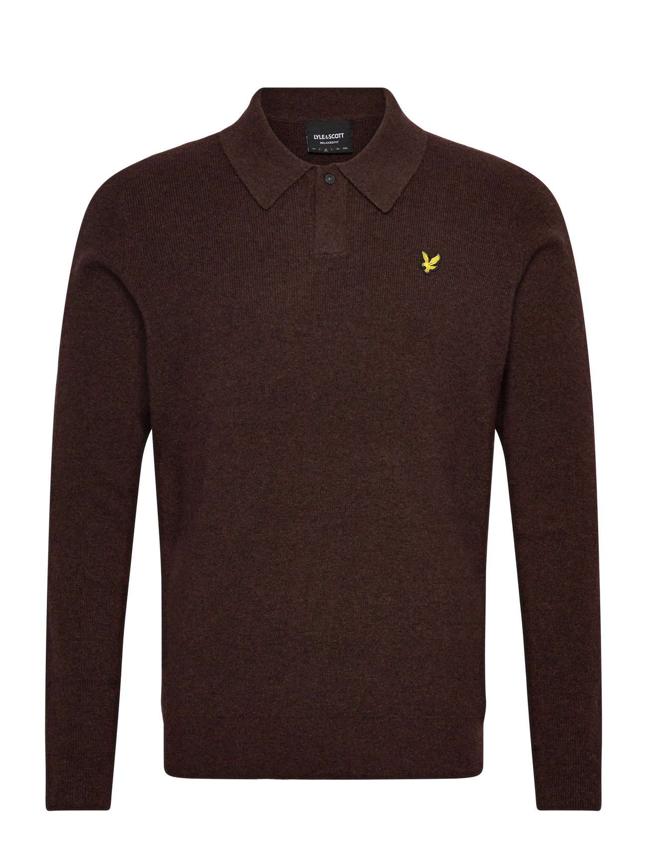 Lyle & Scott Lambswool Blend Rugby Jumper, M, Brown, Strik > Langærmede Strikkede Poloer, Herre