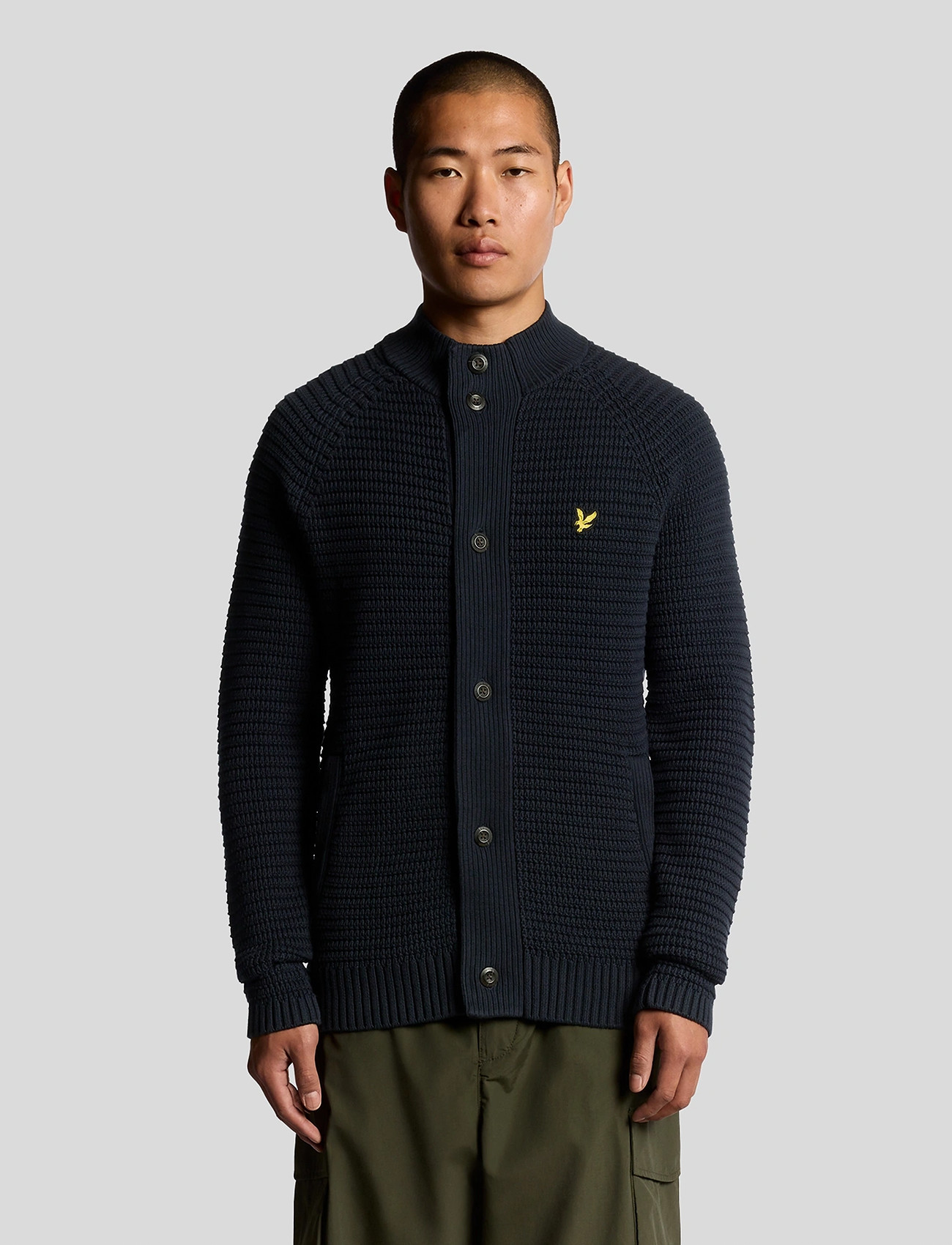 Lyle & Scott Button Through Funnel Neck Jumper, XXL, Navy, Strik > Cardigans, Herre