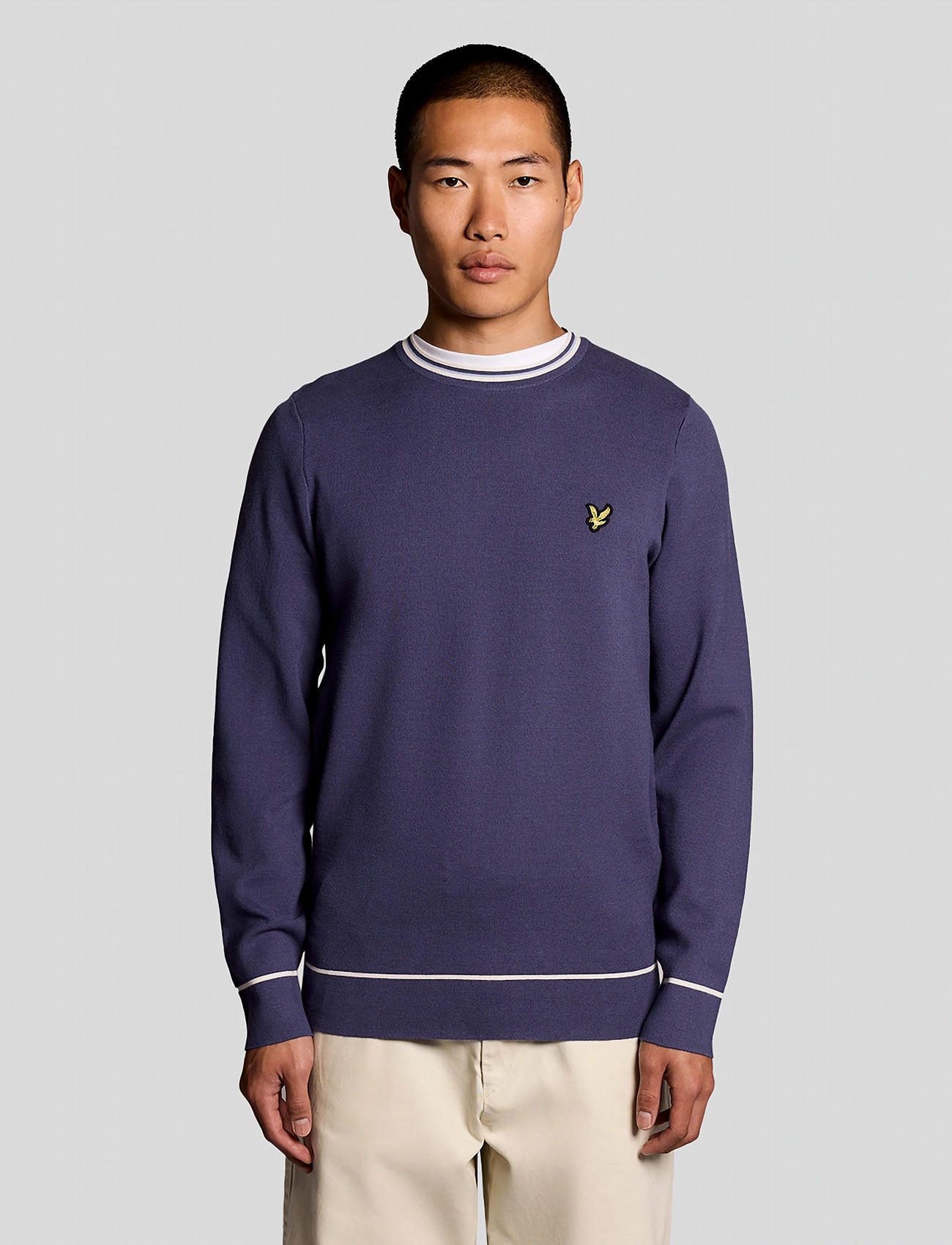 Lyle & Scott Tipped Knitted Crew Neck Jumper, XL, Navy, Strik > Runde Halse, Herre