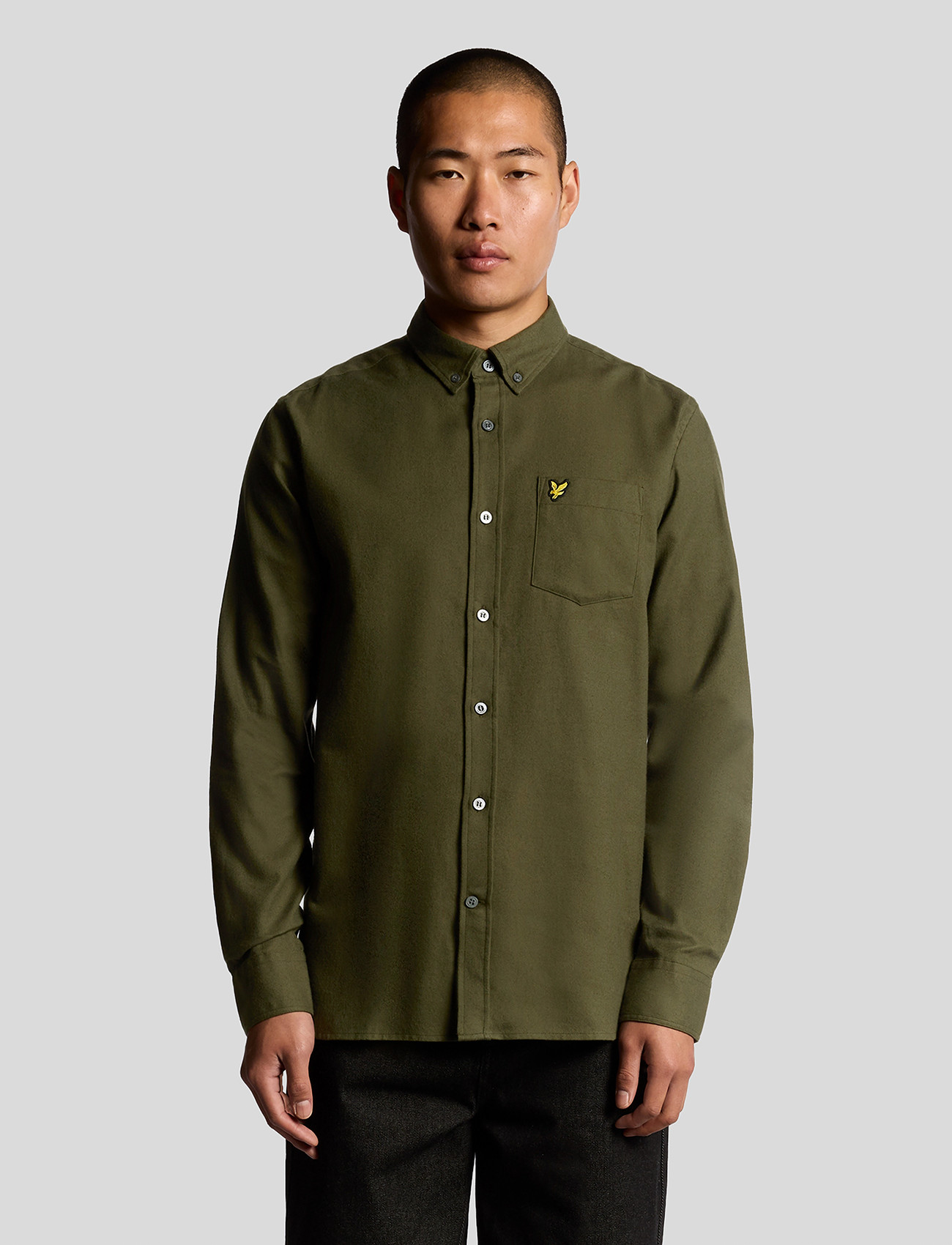 Lyle & Scott Plain Flannel Shirt, XL, Khaki green, Skjorter > Afslappet, Herre