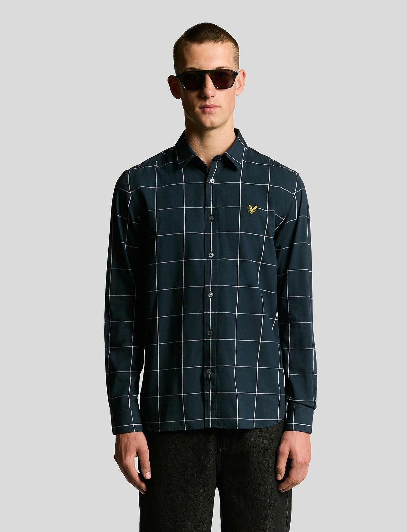 Lyle & Scott Window Pane Check Shirt, XXL, Navy, Shirts > Checkered Shirt, Herre