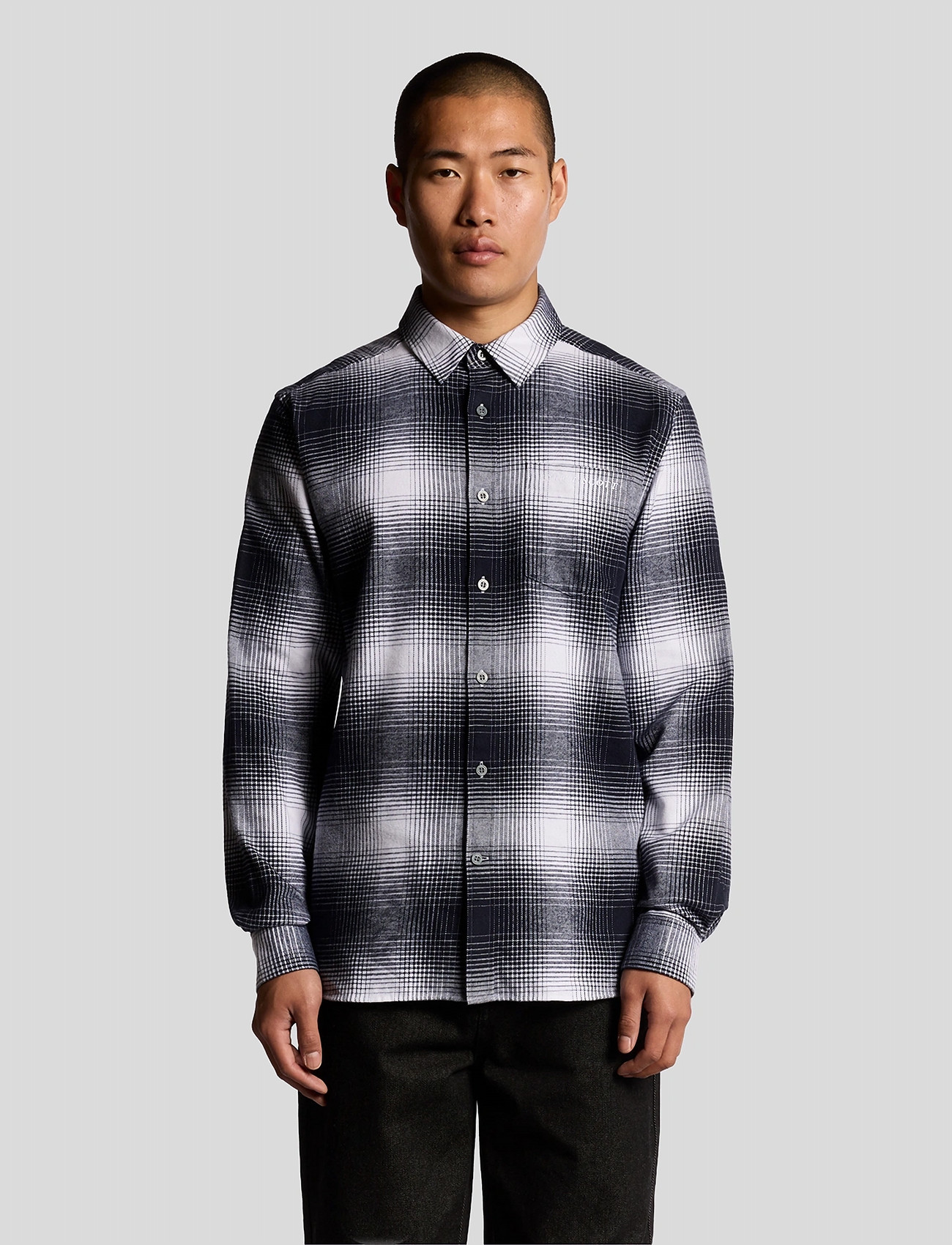 Lyle & Scott Ombre Check Flannel Shirt, L, Grey, Skjorter > Kortærmede Shirts, Herre