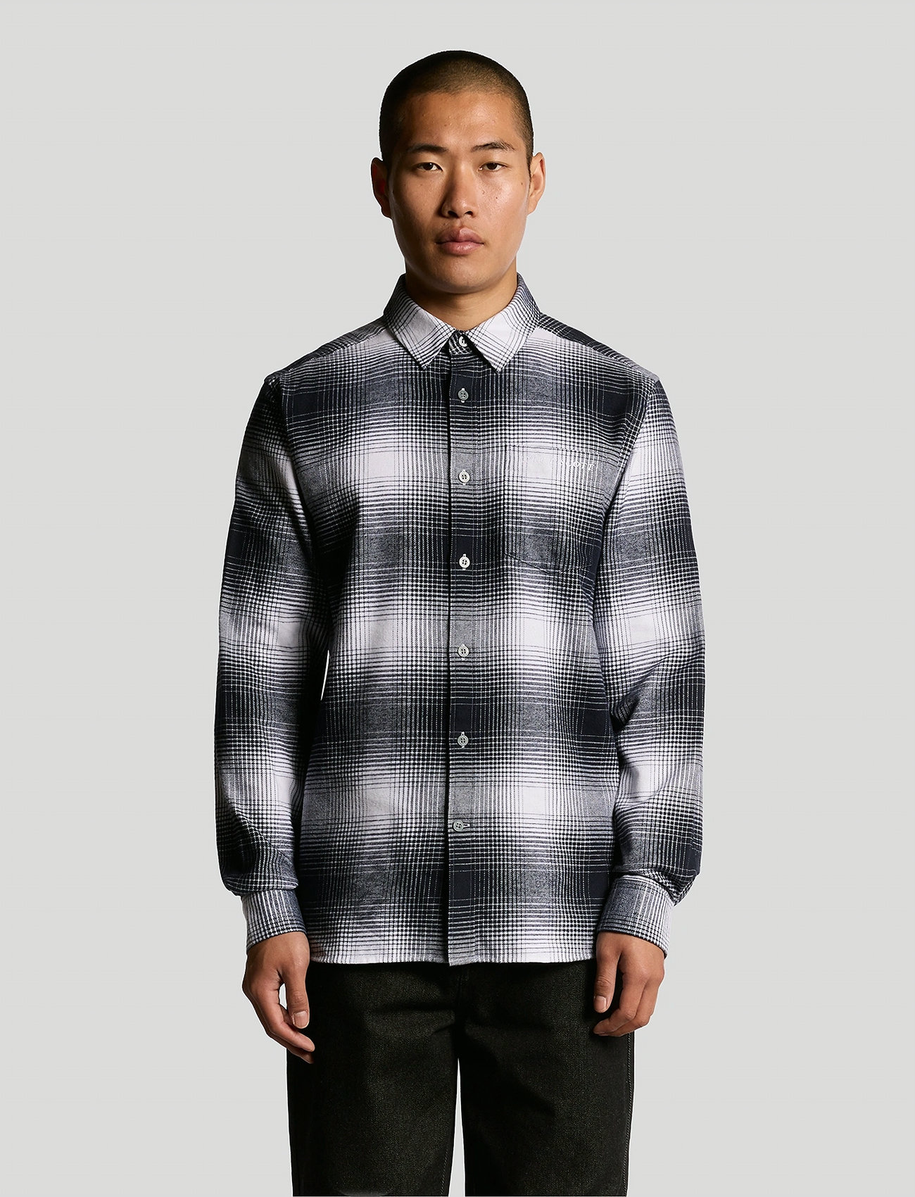 Lyle & Scott Ombre Check Flannel Shirt, XL, Grey, Skjorter > Kortærmede Shirts, Herre
