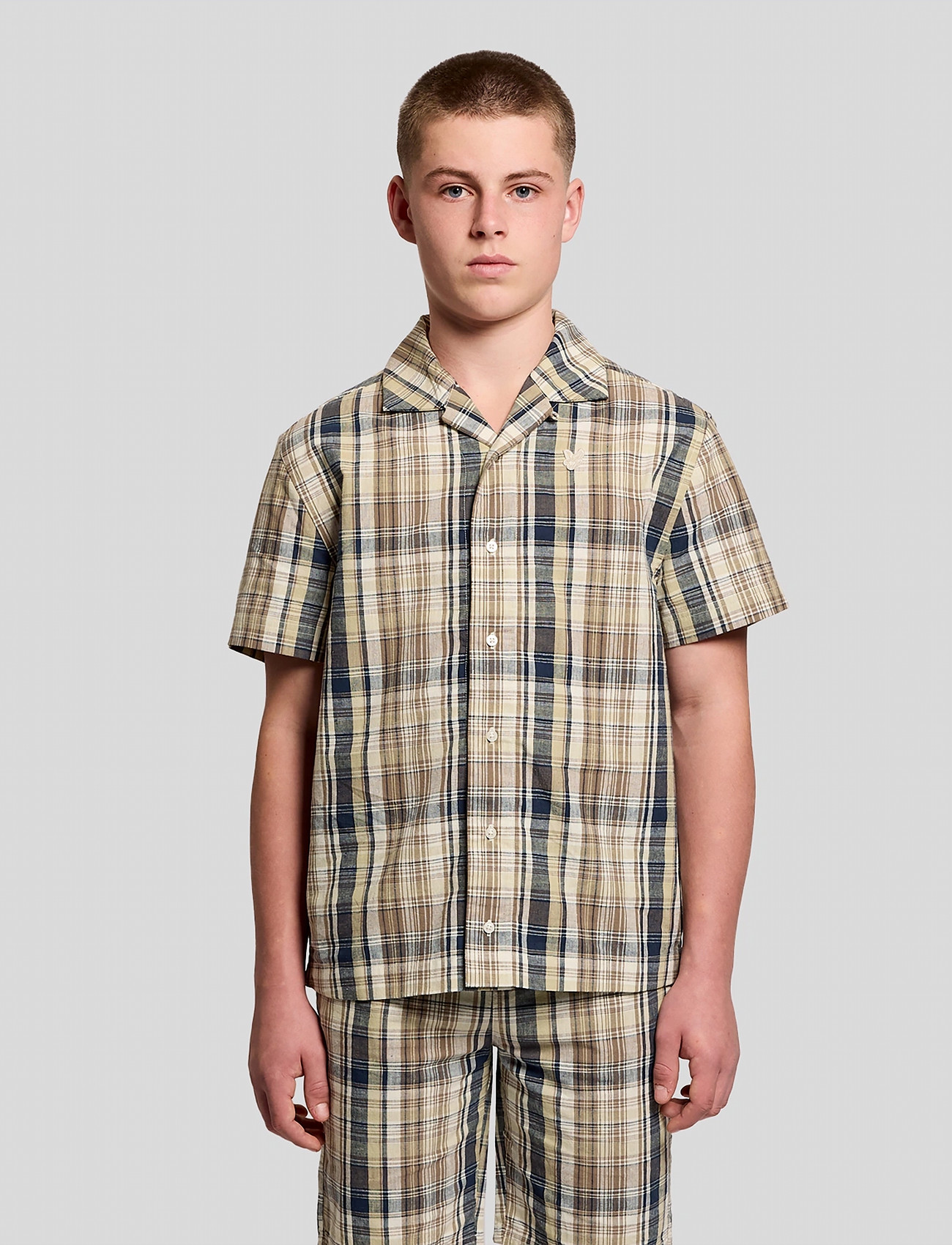 Lyle & Scott Ss Check Linen Blend Shirt, 122-128, Multi/patterned, Skjorter > Kortærmede Shirts, Børn