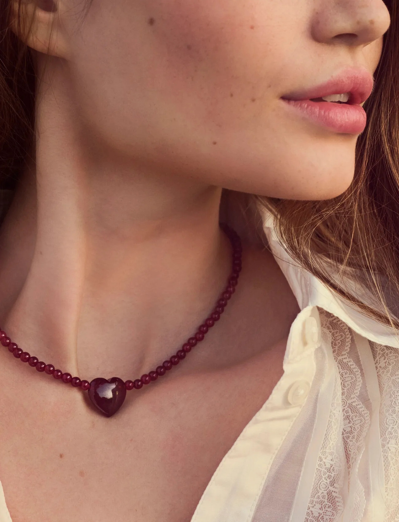 Maanesten Maroon Heart Necklace, One Size, Red, Halskæder > Perlehalskæder, Dame