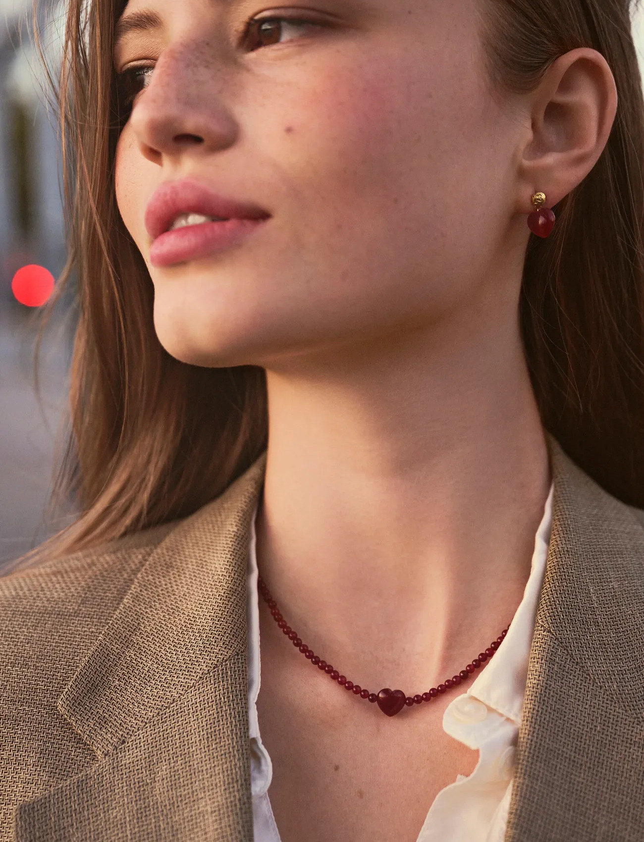 Maanesten Sienna Heart Necklace, One Size, Burgundy, Halskæder > Perlehalskæder, Dame