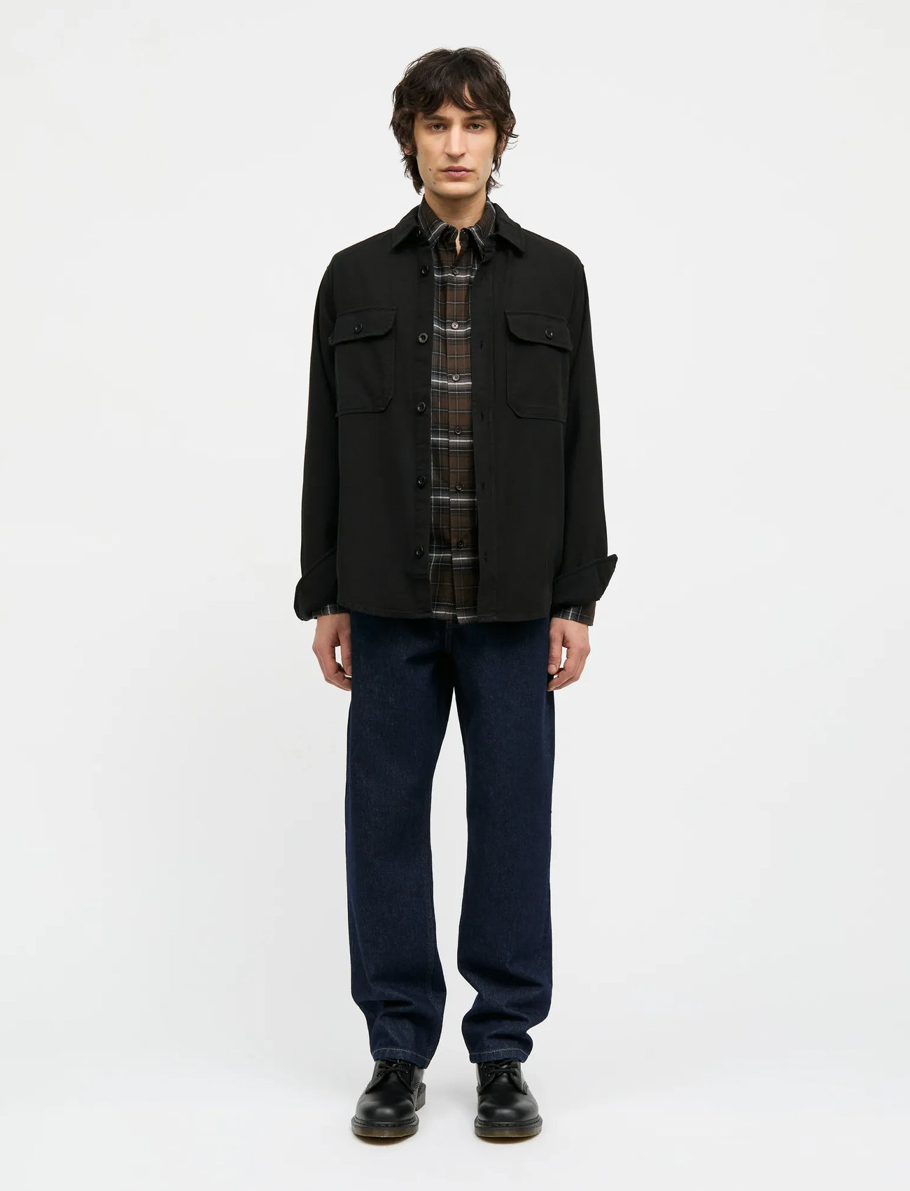 Mads Nørgaard Dyed Canvas Skyler Shirt Fav, L, Black, Overdele > Overtrøjer, Herre