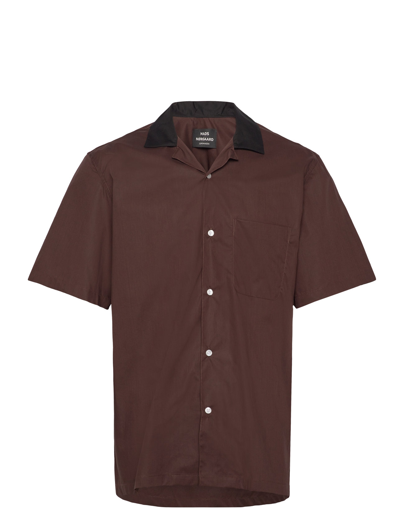 Mads Nørgaard Organic Cotton Poplin Kenji Shirt Ss, L, Brown, Skjorter > Kortærmede Shirts, Herre
