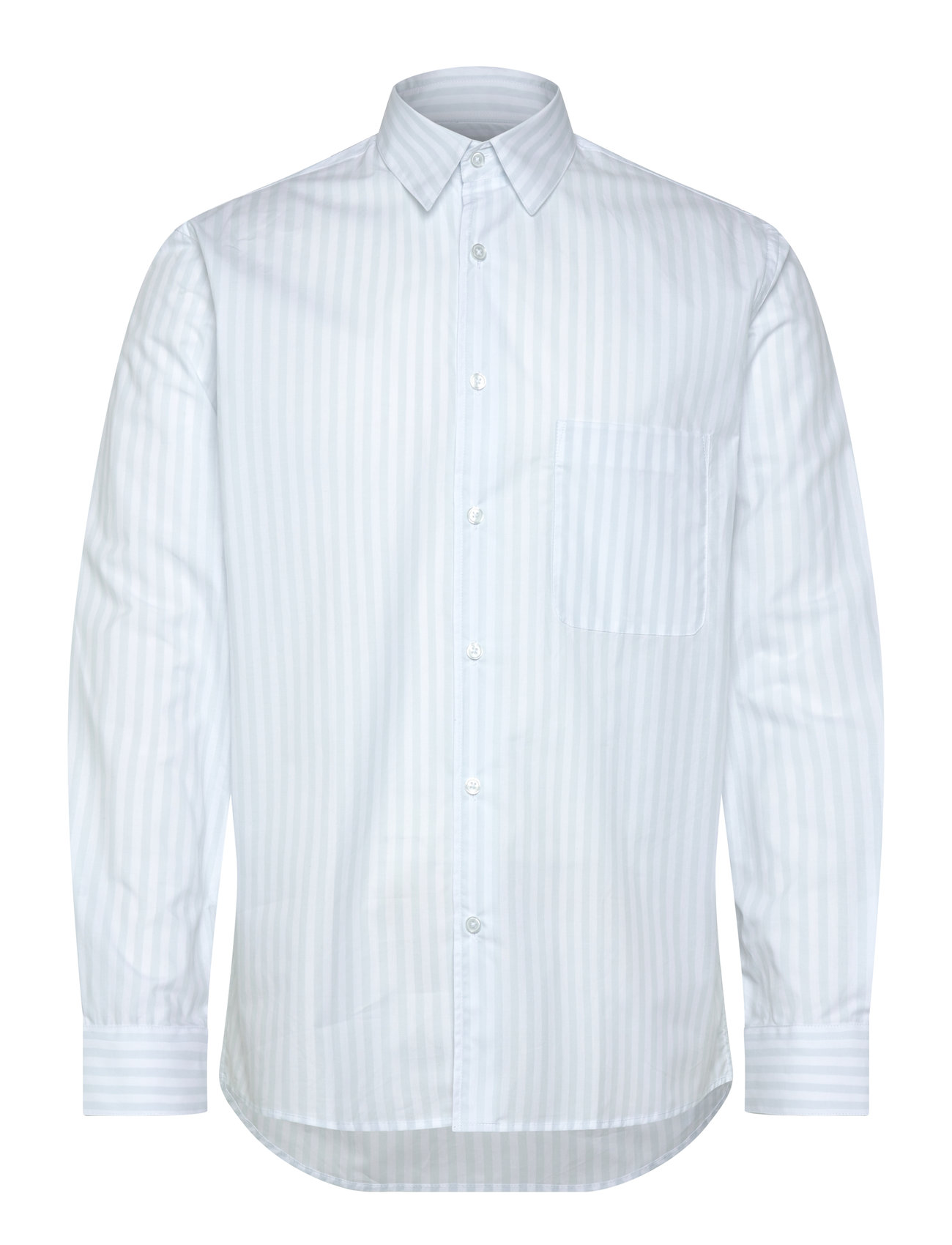 Mads Nørgaard Organic Cotton Poplin Sune Shirt, L, Blue, Shirts > Striped Shirts, Herre