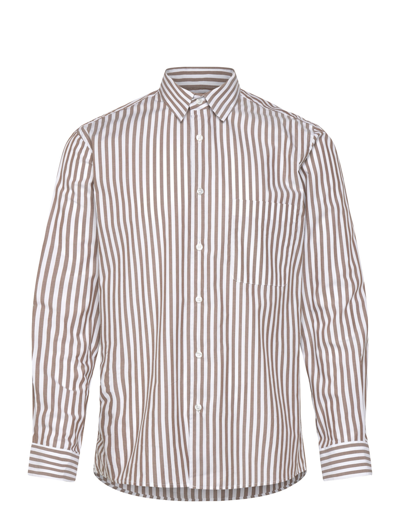 Mads Nørgaard Organic Cotton Poplin Sune Shirt, S, Beige, Shirts > Striped Shirts, Herre