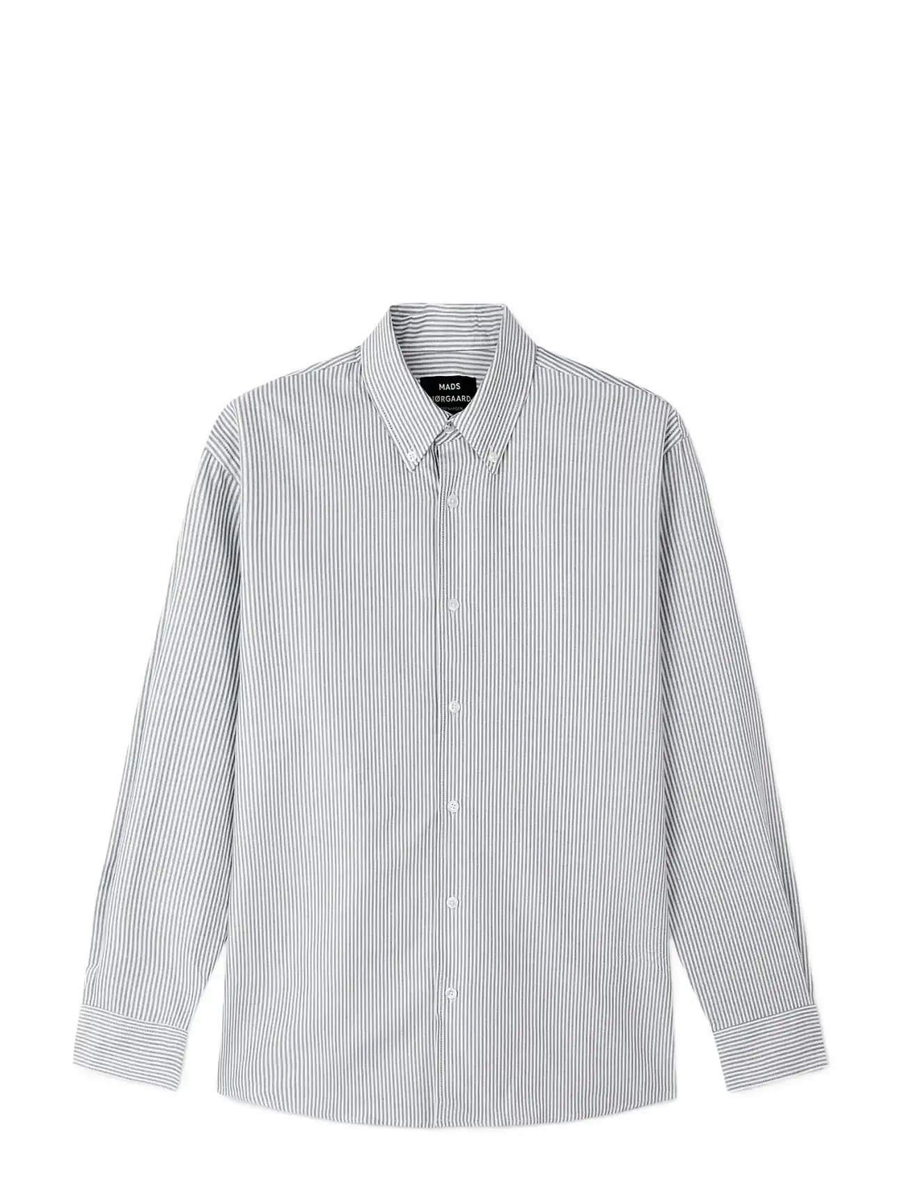 Mads Nørgaard Cotton Oxford Sune Stripe Shirt Bd Fav, XXL, Grey, Shirts > Oxford Shirt, Herre