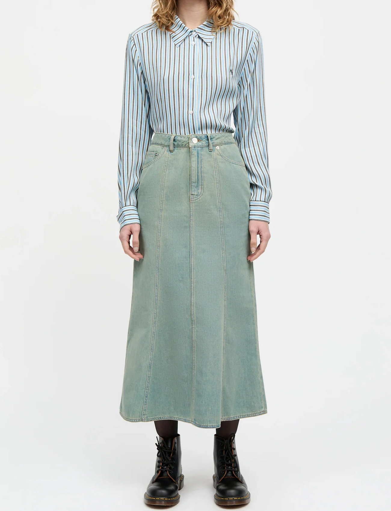 Mads Nørgaard Cosy Denim Solan Skirt, 44, Blue, Nederdele > Knælange Og Midi Nederdele, Dame