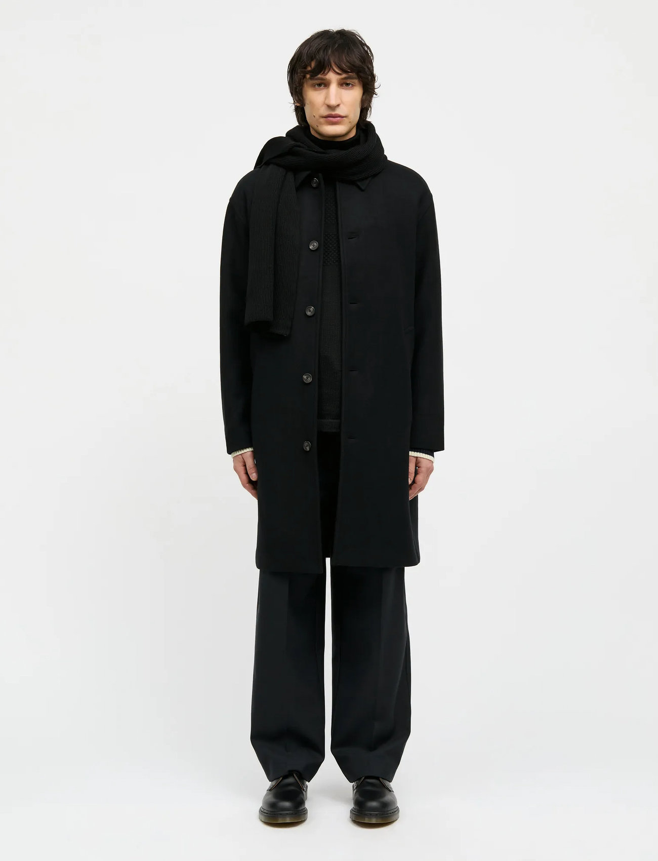 Mads Nørgaard Compact Wool Curtis Coat, 48, Black, Frakker > Uldfrakker, Herre