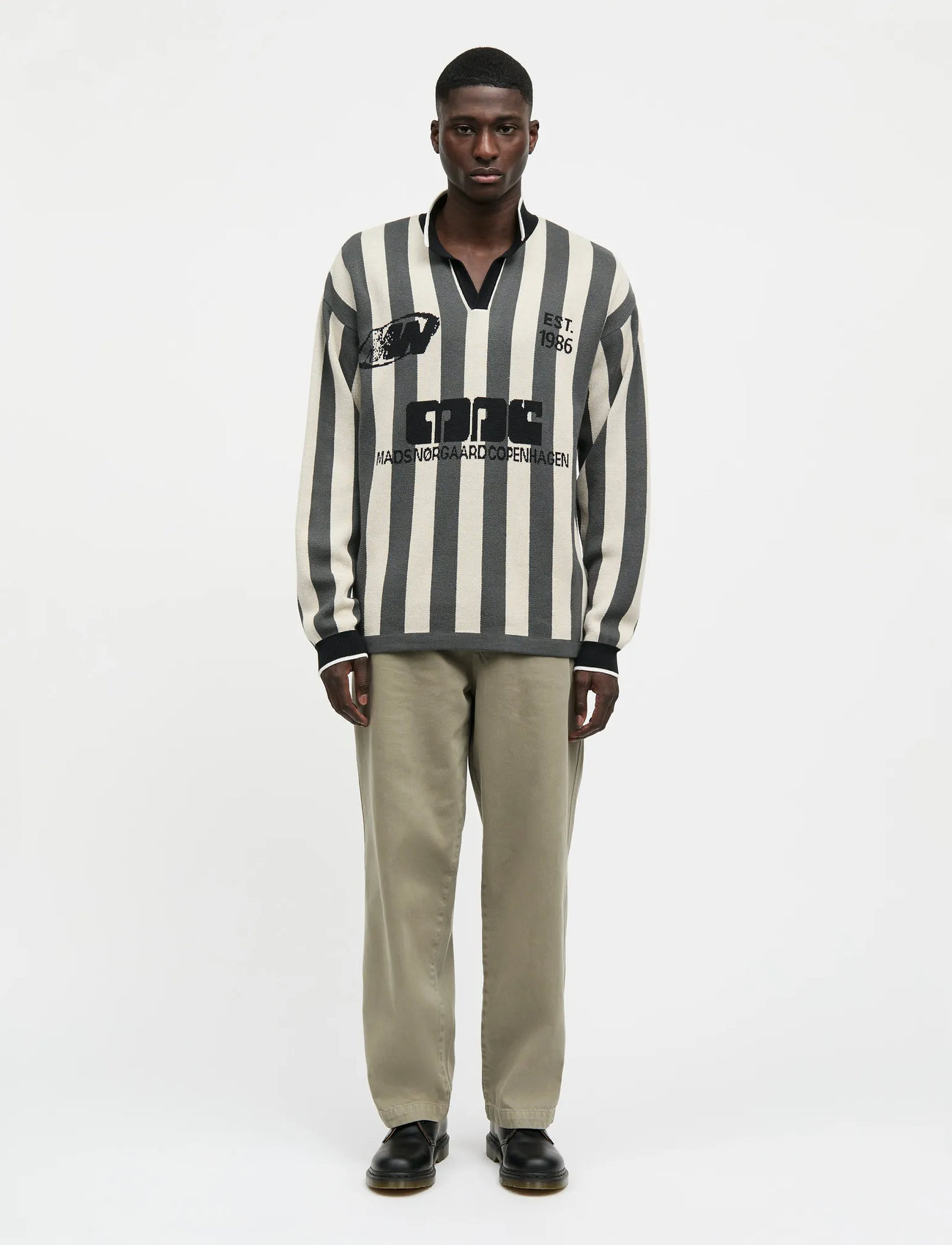 Mads Nørgaard Fancy Liam Football Knit, L, Grey, Strik > V-Halse, Herre
