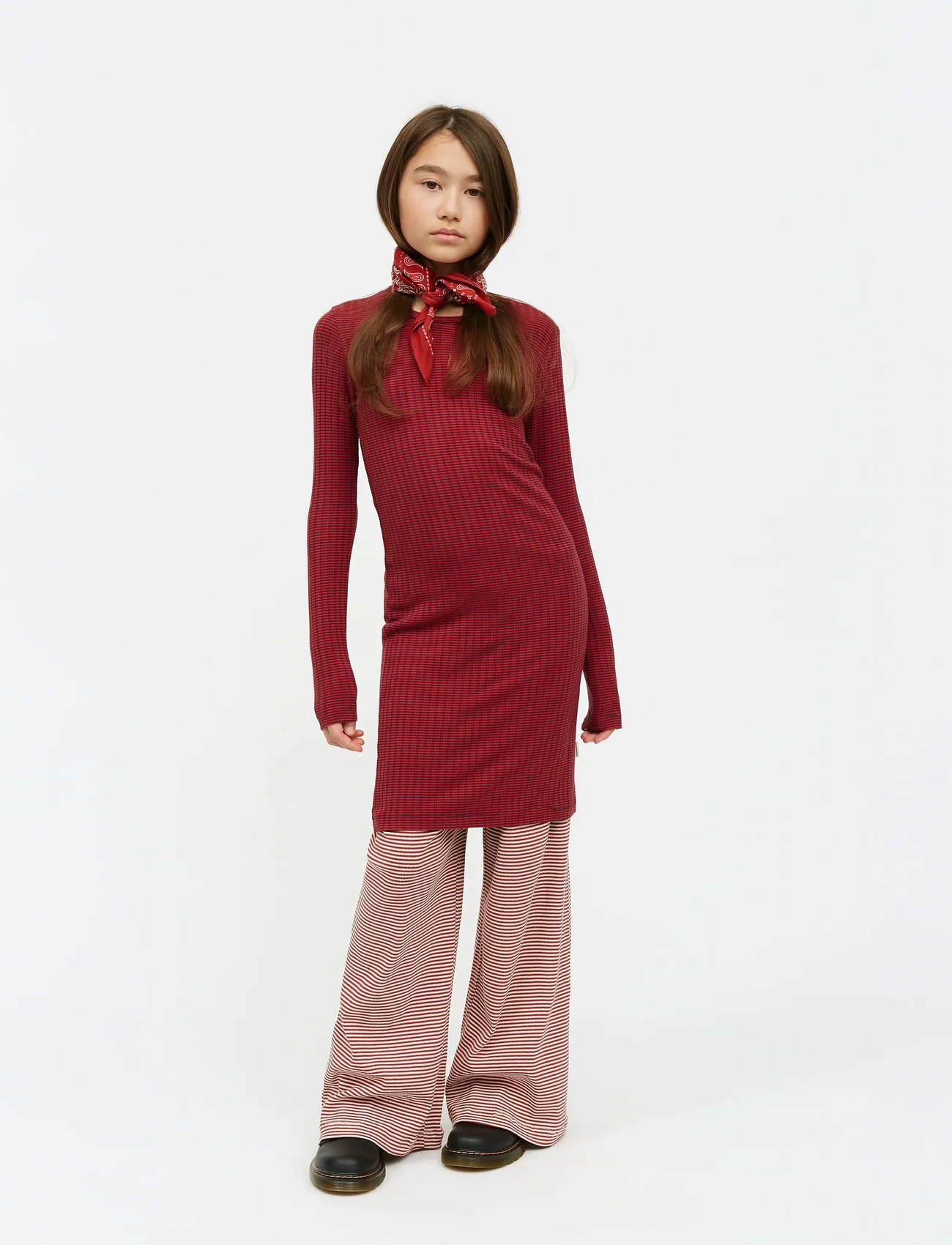 Mads Nørgaard 5X5 Classic Stripe Dubina Short Dress, 176, Red, Fritidskjoler > Fritidskjoler Med Lange Ærmer, Børn