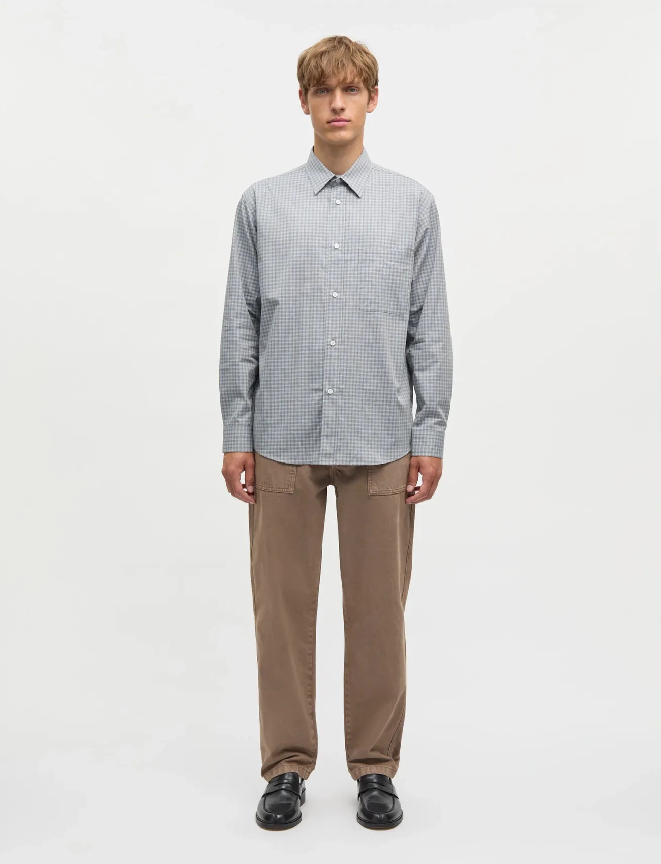 Mads Nørgaard Cotton Soft Marcel Shirt, XL, Grey, Shirts > Striped Shirts, Herre