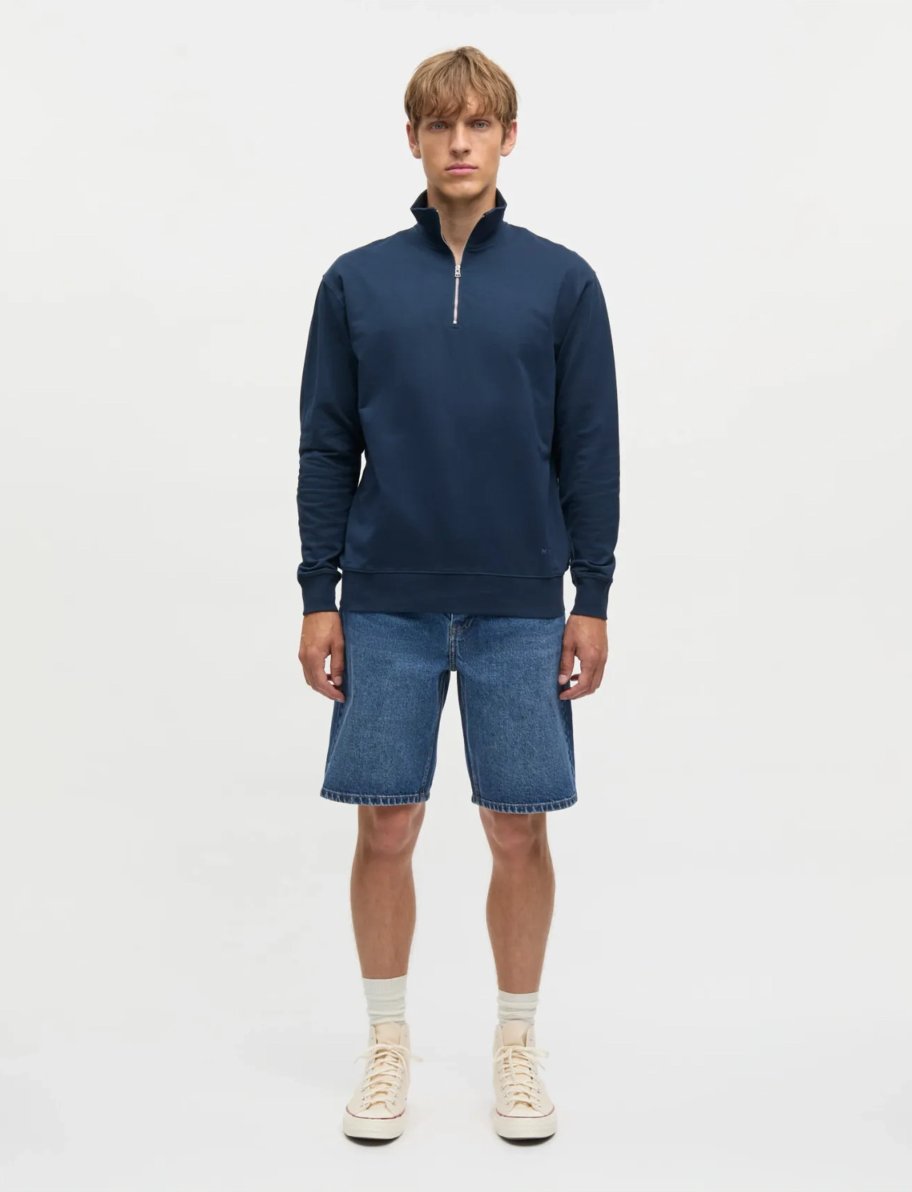 Mads Nørgaard Light Terry Hans Half Zip Sweat, XL, Navy, Strik > Trøjer Med Halv Lynlås, Herre