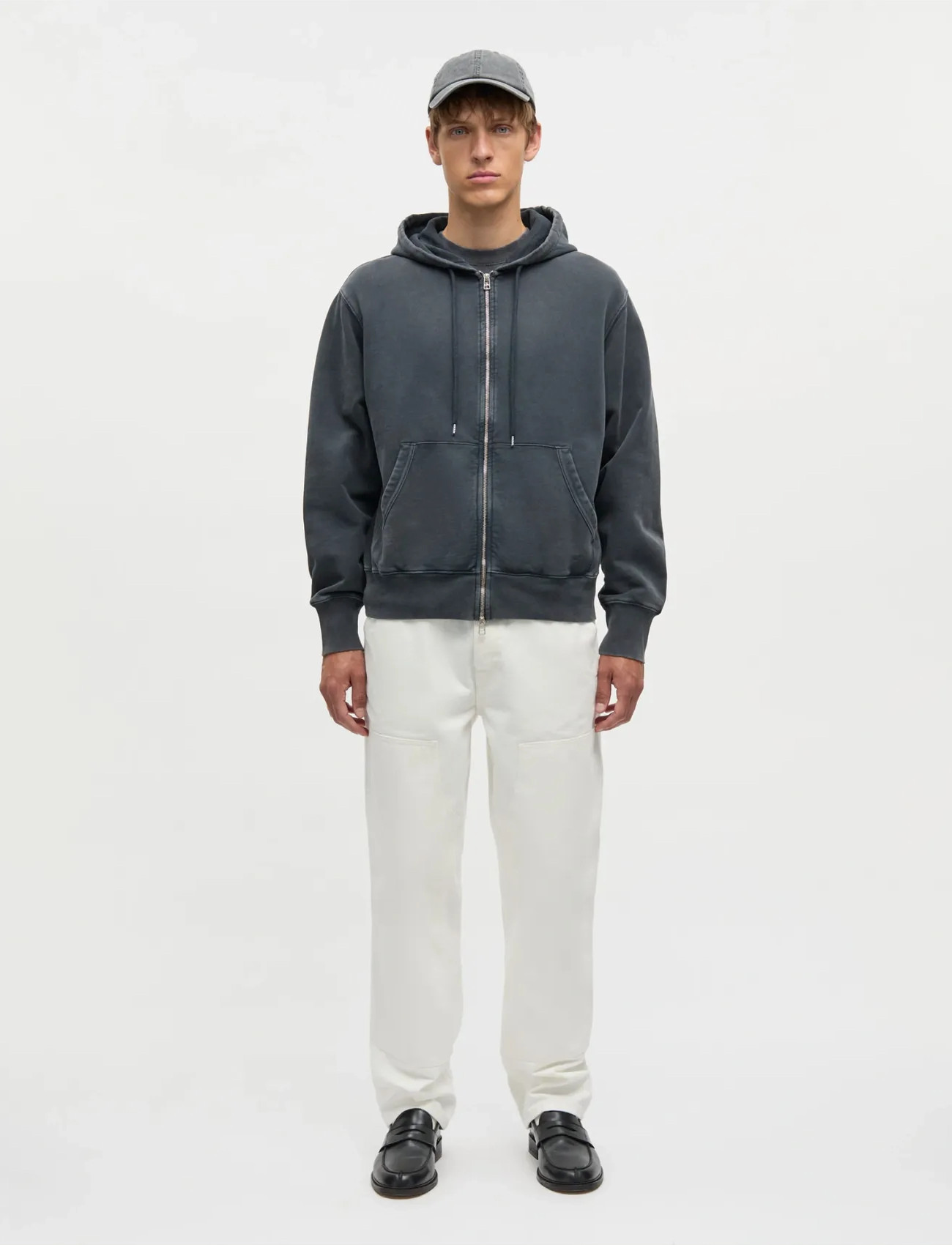 Mads Nørgaard Compact Cotton Zip Hoody, M, Grey, Sweatshirts & Hættetrøjer > Hættetrøjer, Herre