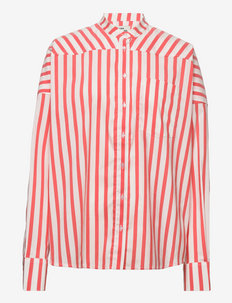 Organic Poplin Frannie Shirt - denimskjorter - candy stripe cherry tomato