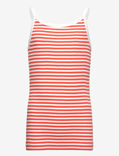 2x2 Cotton Stripe Trilina Tee - sleeveless - cherry tomato/white