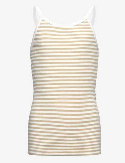 2x2 Cotton Stripe Trilina Tee - sleeveless - elm/white
