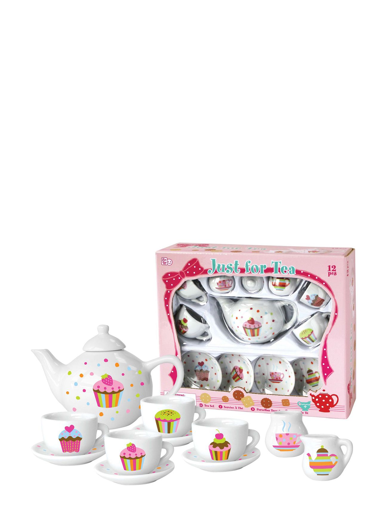 Tea Set "Cupcake" In Porcelain, 12 Pcs. Toys Toy Kitchen & Accessories Coffee & Tea Sets Multi/patterned Magni Toys